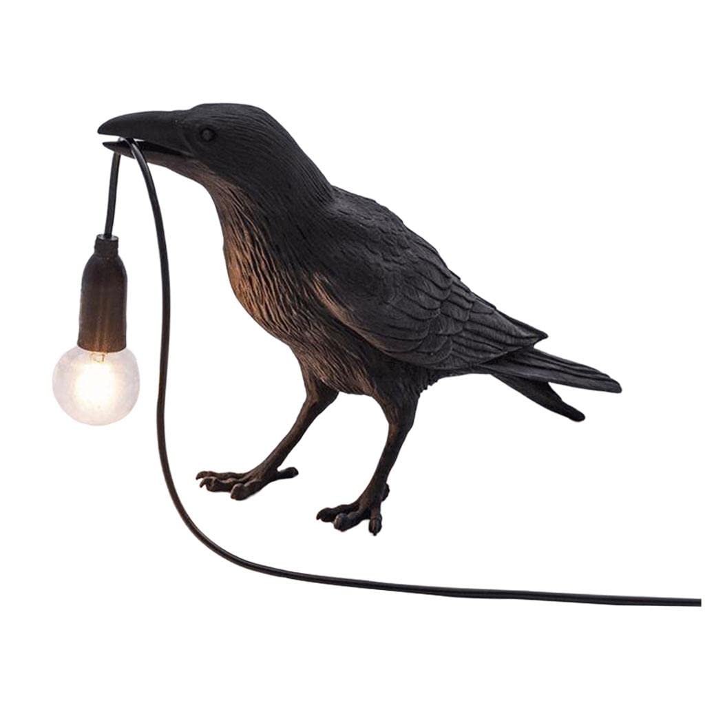 Generic Raven Decor Table Lamp - Lifelike Resin Crow Bird Desk Lamp Creative Animal Styling Light Bedroom Bedside Wall Sconce Lamp Light Decoration - Black Table lamp