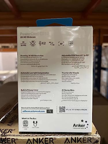 Anker PowerConf C200 2K Webcam for PC/Laptop/Mac, Computer Camera, Low-Light Correction, AI-Noise Canceling Mics, Adjustable Field of View, Built-in Privacy Cover, Stereo Mics, for Meeting