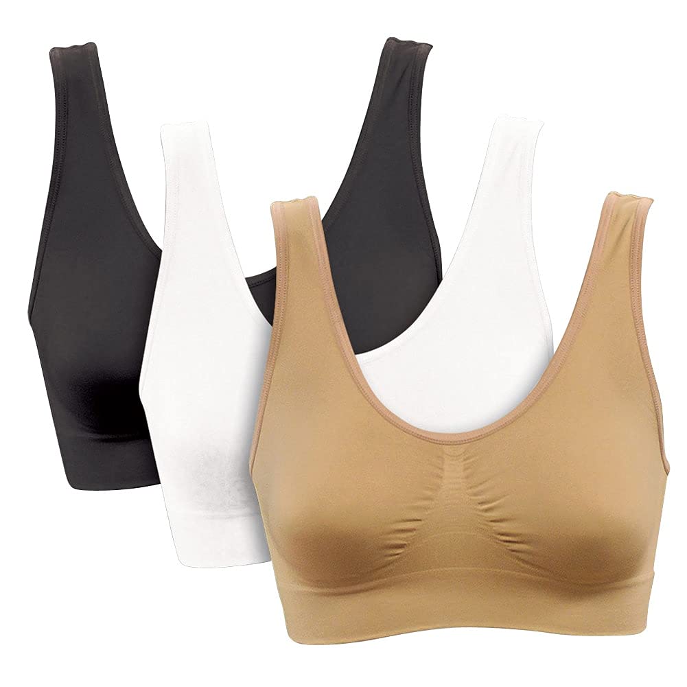 Genie Bra Womens 3 Bra Pack - Wireless Bra Pack, Solid Color Seamless Bra - Neutrals - 4X