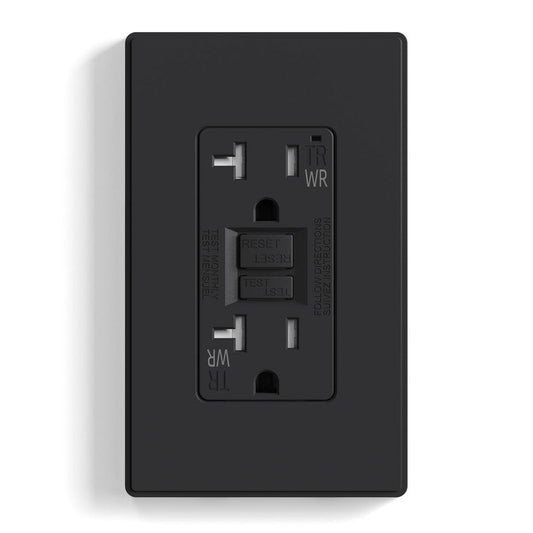 ELEGRP GFCI Outlet Outdoor, 20 Amp Self-Test GFI Electrical Outlet with Thinner Design, Weather & Tamper Resistant GFCI Receptacle, Ground Fault Receptacle w/Wall Plate, UL Listed, Matte Black, 1 Pack