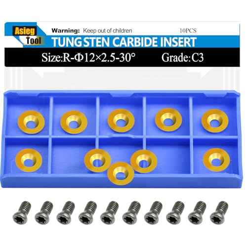 Asieg Tool Ci3 R1 TIN 12mm Round Carbide Inserts Cutters Knifes Titanium plating Indexable Replacement High Strength Fits For Popular DIY Woodworking Lathe Wood Turning Finisher Hollower Tools 10pc