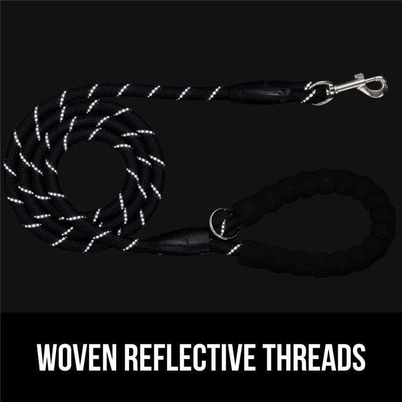 GORILLA GRIP Dog Leash, Heavy Duty Reflective Rope Leashes for 33lb Dogs, Cats, Small Animals, Puppy Training Essential for Walks, Hikes, Soft Handle, Rotating Metal Clip, Waste Bag Dispenser, Black
