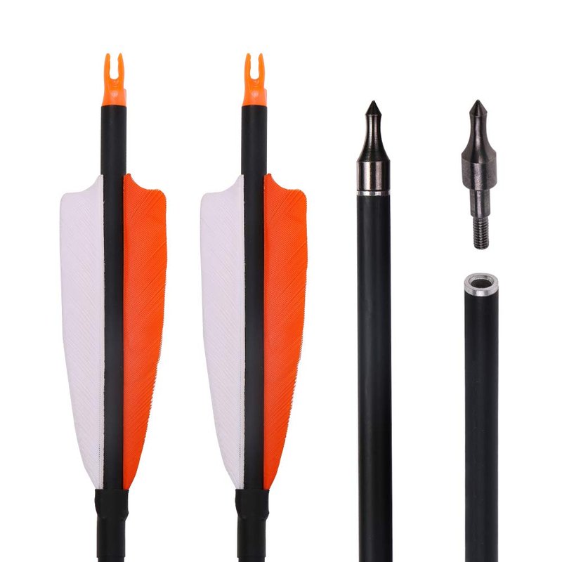 TOPARCHERY Premium 30" Carbon Hunting Arrows with Selected 4" Real Turkey Feathers Fletching and Removable Tips - 500 Spine Practice Target Arrows for Compound & Recurve Bow - 12Pcs