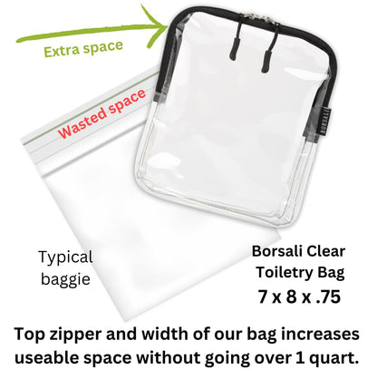BORSALI TSA Quart Size Bag Approved for Carry On Travel - One (1) Quart Clear Toiletries, Cosmetic and 3-1-1 Liquids Toiletry Bag