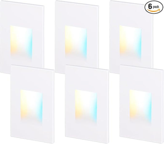 LEONLITE 5CCT 120V LED Step Lights, 3.5W 150LM 5%-100% Dimmable Indoor Outdoor Waterproof Vertical Stair Light, 2700K/3000K/3500K/4000K/5000K Selectable, CRI90, ETL, Aluminum, White, Pack of 6