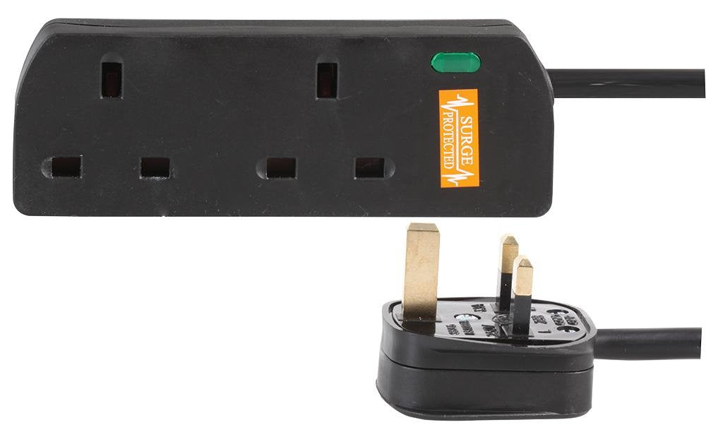 pro elec PELB1953 2 Gang Surge Protected Extension Lead, 3m, Black