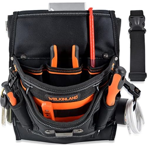 WELKINLAND 10-Pockets Electrician Tool Pouch with Belt Clip, Electricians Tool Pouches Bag, Tool Pouches, Electricians Tool Belt,Electrician Tool Belt