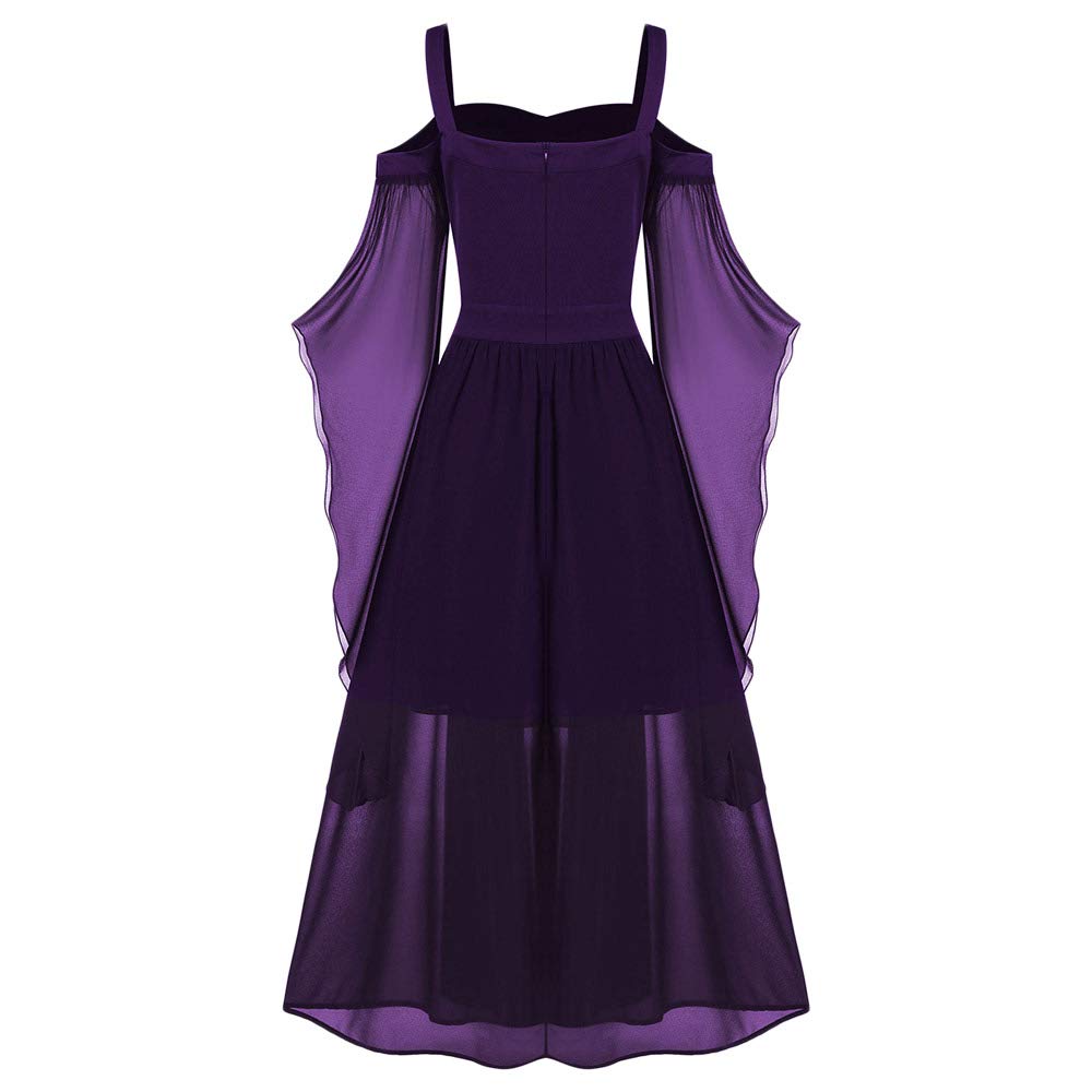 Rose GAL Women's Plus Size Cold Shoulder Butterfly Sleeve Gothic Halloween Dress (Purple, 2XL)