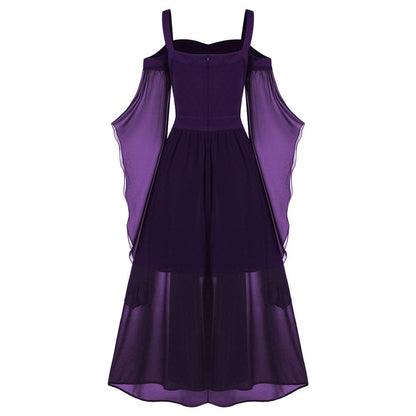 Rose GAL Women's Plus Size Cold Shoulder Butterfly Sleeve Gothic Halloween Dress (Purple, 2XL)