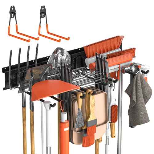 Garage Storage Organization Wall Mount Garden Tool Organizer 32 Inch, 330lbs Adjustable Heavy Duty Metal Hooks, Garage Storage System for Tools, Bikes & Sports Gear Father's Day Gift