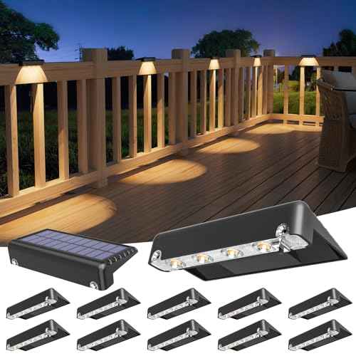 VOLISUN Solar Deck Lights 12 Pack, Warm White Glow LED Large Size Lamp, IP65 Waterproof Step Lights Outdoor for Deck, Step, Fence, Railing, Wall and Stairs (Black)