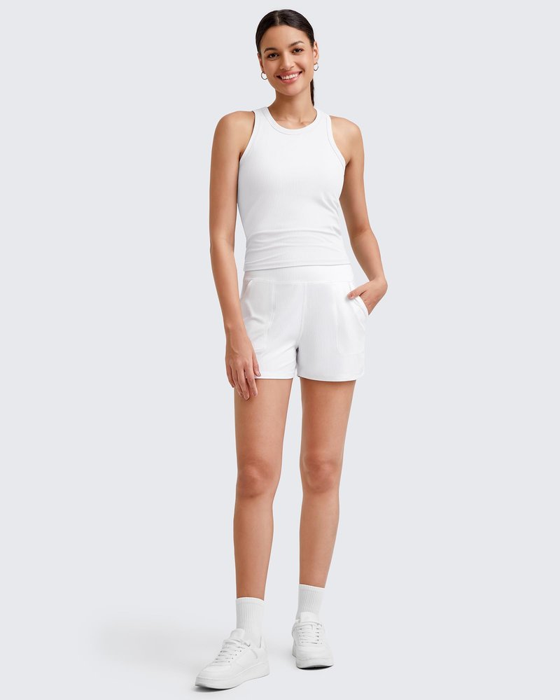 G4Free Workout Tanks for Women Sleeveless Running Athletic Tank Tops Ribbed Racerback Slim Gym Yoga Summer Casual (White,M)