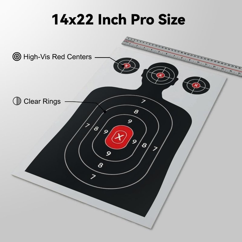 Silhouette Paper Shooting Targets - 50-Pack 14x22 Inch Red Bullseye for Handgun, Pistol, Rifle & Airsoft - Durable Crease-Resistant Design