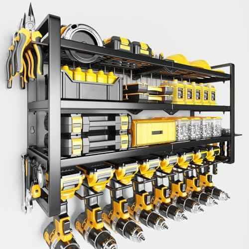 Power Tool Organizer Wall Mount - 400Lbs Load 4 Layers Storage Rack with 8 Drill Holders for Drills Cordless Tools. Heavy Duty Iron Garage Tool Organizer Storage for Workshop Shed Pegboard Basement