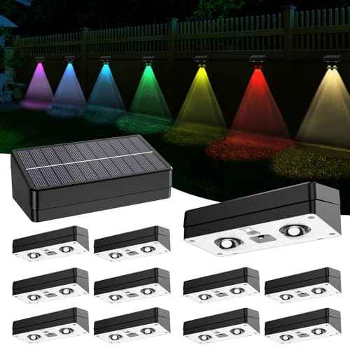 Solar Fence Lights Outdoor Waterproof LED,12 Pack RGB Fence Solar Lights, 12 Modes Color Changing Outside Lightings Decor for Wall Railing Patio Deck Backyard Garden Pool