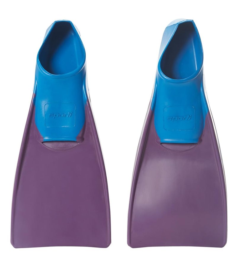 Sporti Adult-Kids Short Swim Fins, Floating Fin for Swimming & Snorkeling, Swim Flippers for Training - PurpleBlue - Youth 3-4 / W 5