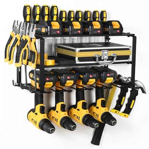 Power Tool Organizer Wall Mount,battery storage rack,Heavy Duty Iron Material, Garage & Workshop Tool Organizer Storage,150Lbs Load 3 Layers Storage Rack with 4 Drill Holders for Drills Cordless Tools