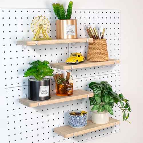 Solid Wood Pegboard Shelf, Pegboard Shelves with Pegboard Hooks, Pegboard Accessories for Craft Room, Garage, Gaming Room, 4 Pack