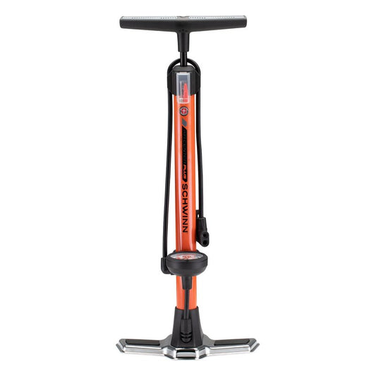 Schwinn Air Center Plus Floor Pump, For Mountain, Cruiser and Electric Bikes, 120 PSI, Soft Grip Handle, with Sports Ball Needle and Dual Head for Schrader and Presta Valves, Manual Air Pump