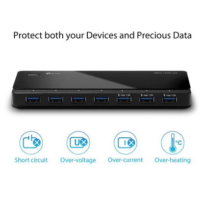 TP-Link UH700 USB Hub, 1.5A Fast Charging 7-Port Docking Station, 10x Data Transfer Speed up to 5Gbps, 12V/2.5A Power Adapter and 1m USB 3.0 Cable, Compatible with Windows, Mac OS X and Linux systems