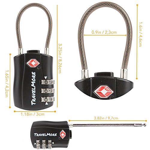 4 Pack TSA Approved Travel Combination Cable Luggage Locks for Suitcases & Backpacks - Black