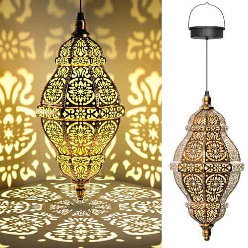 Twinkya 2 Pack Hanging Solar Lights Outdoor Garden Decor, Waterproof Plastic Moroccan Solar Powered Lantern Lamp, Outside Decorations for Patio Yard Porch Backyard Decor, Gardening Gifts for Women Mom