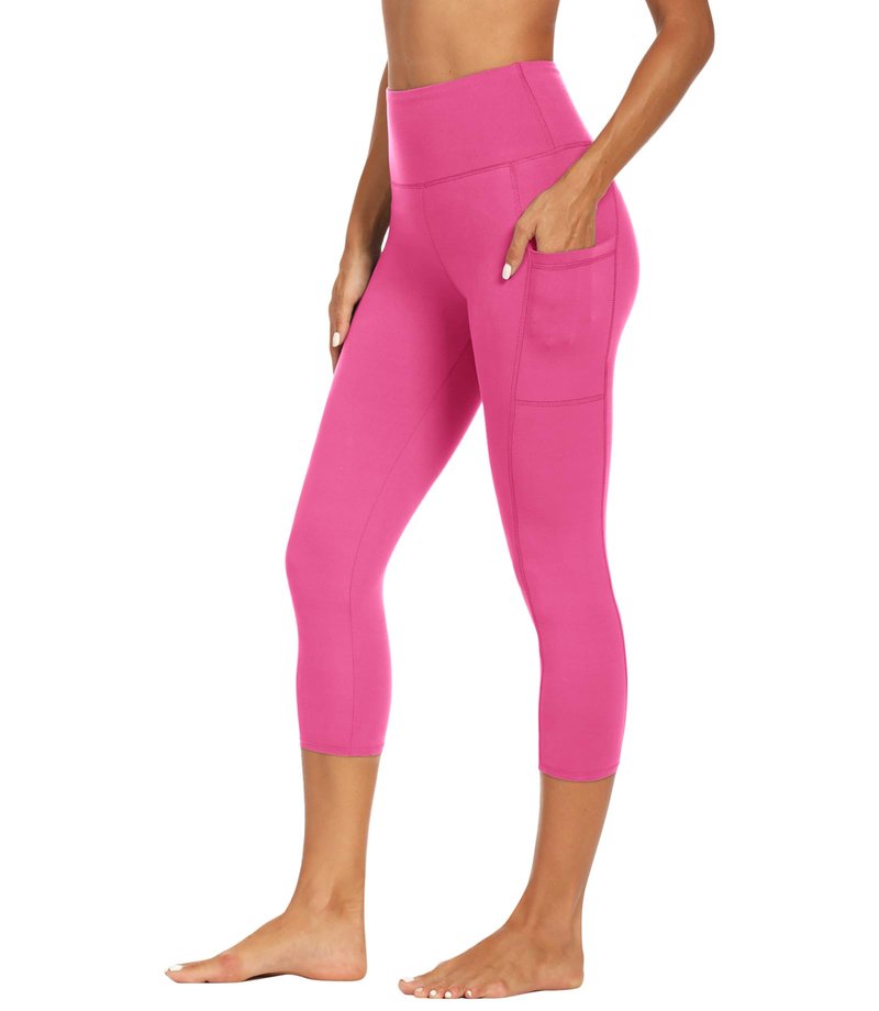 GAYHAY High Waisted Capri Leggings for Women - Soft Yoga Pants for Running Cycling Workout Pink Pockets