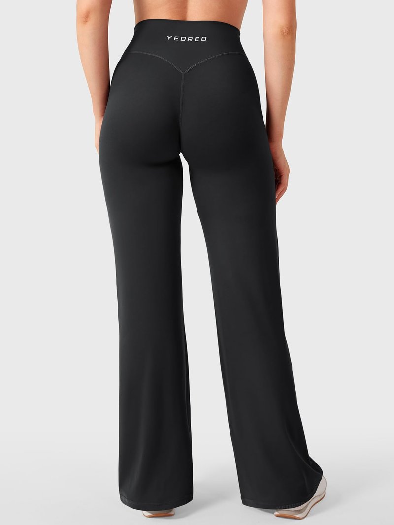 YEOREO Ease Straight Leg Leggings for Women No Front Seam Workout Leggings 31.5" Crossover High Waist Soft Yoga Pants Black L