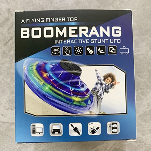 Flying Spinner Toys, Hand Controlled Mini Drone, RGB Light Fidget Boomerang Spinner, 360 Rotating Fly UFO Spin Drone, Flying Space Toys Gift For Kids Adults Outdoor Indoor (Red)