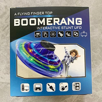 Flying Spinner Toys, Hand Controlled Mini Drone, RGB Light Fidget Boomerang Spinner, 360 Rotating Fly UFO Spin Drone, Flying Space Toys Gift For Kids Adults Outdoor Indoor (Red)