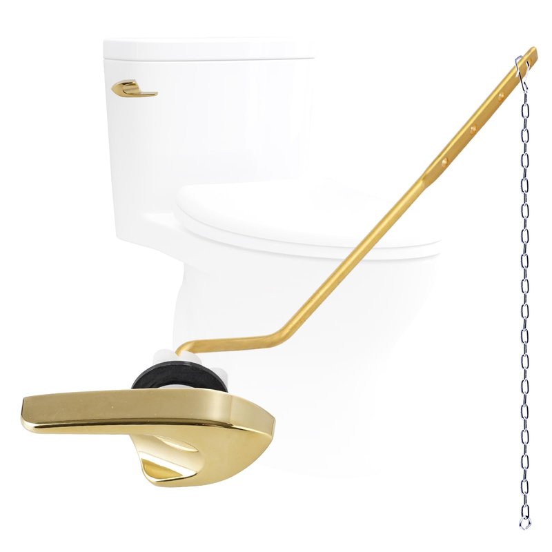 Universal Metal Side Mount Toilet Handle Replacement Kit Compatible with Kohler K-GP30324-CP/Glacier Bay Toilet with 1pc Flapper Chain, Toilet Flusher Lever, Shiny Gold