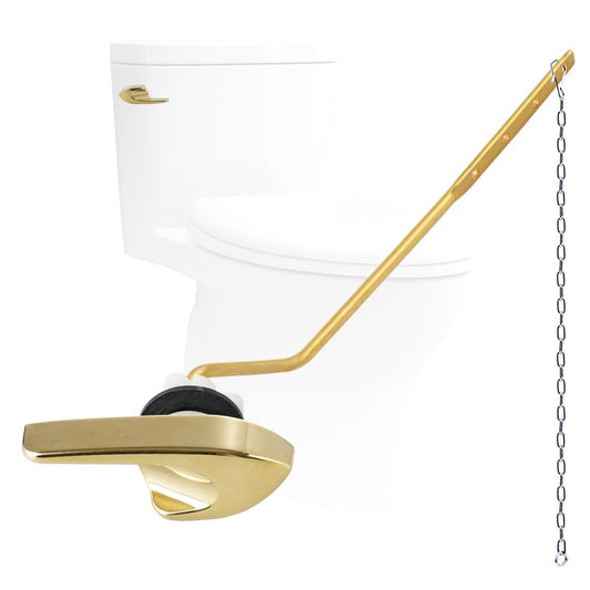 Universal Metal Side Mount Toilet Handle Replacement Kit Compatible with Kohler K-GP30324-CP/Glacier Bay Toilet with 1pc Flapper Chain, Toilet Flusher Lever, Shiny Gold