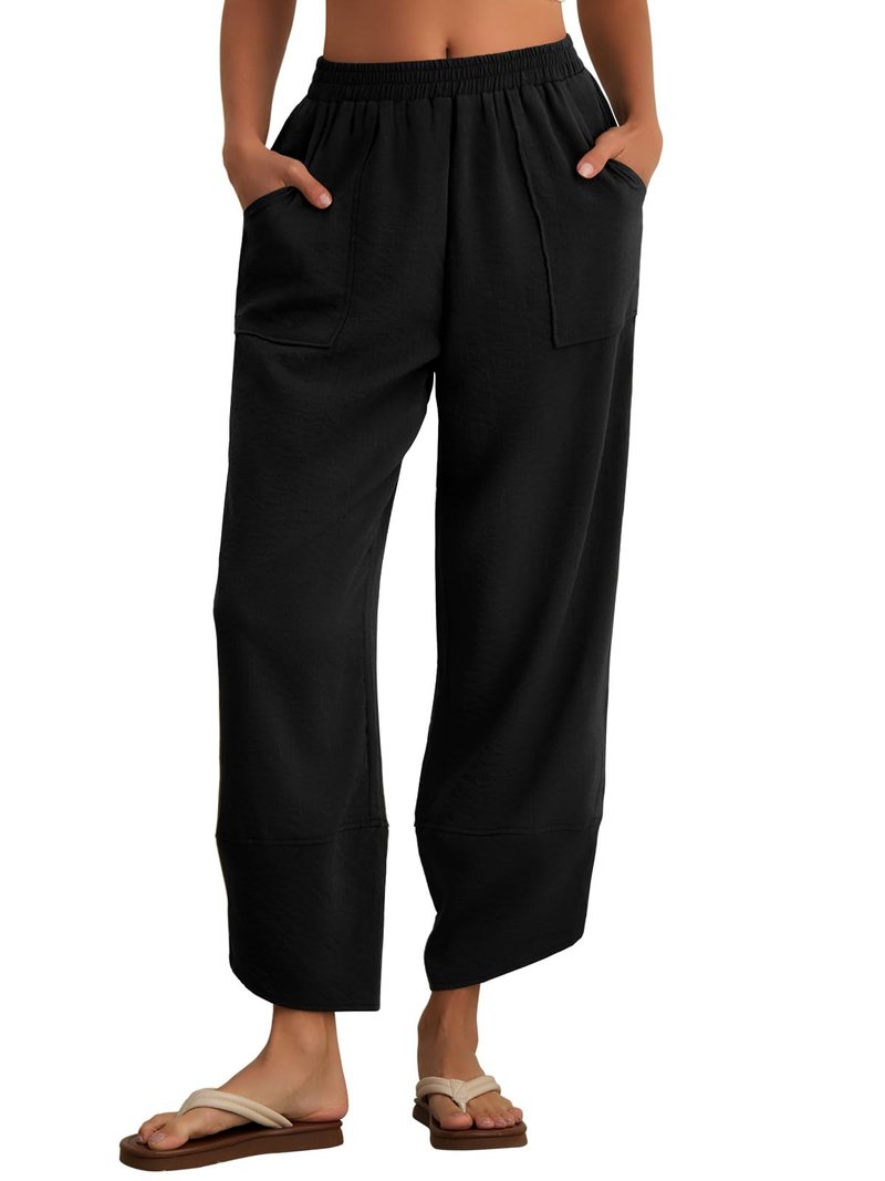 Feiersi Womens Baggy Wide Leg Pants Elastic Waisted Casual Palazzo Harem Pants Summer Beach Trousers