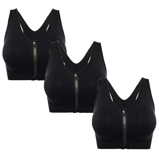 Women's Wireless Post-Surgery Zip Front Sports Bra | Medium Support Yoga Activewear Bra for Workout Recovery