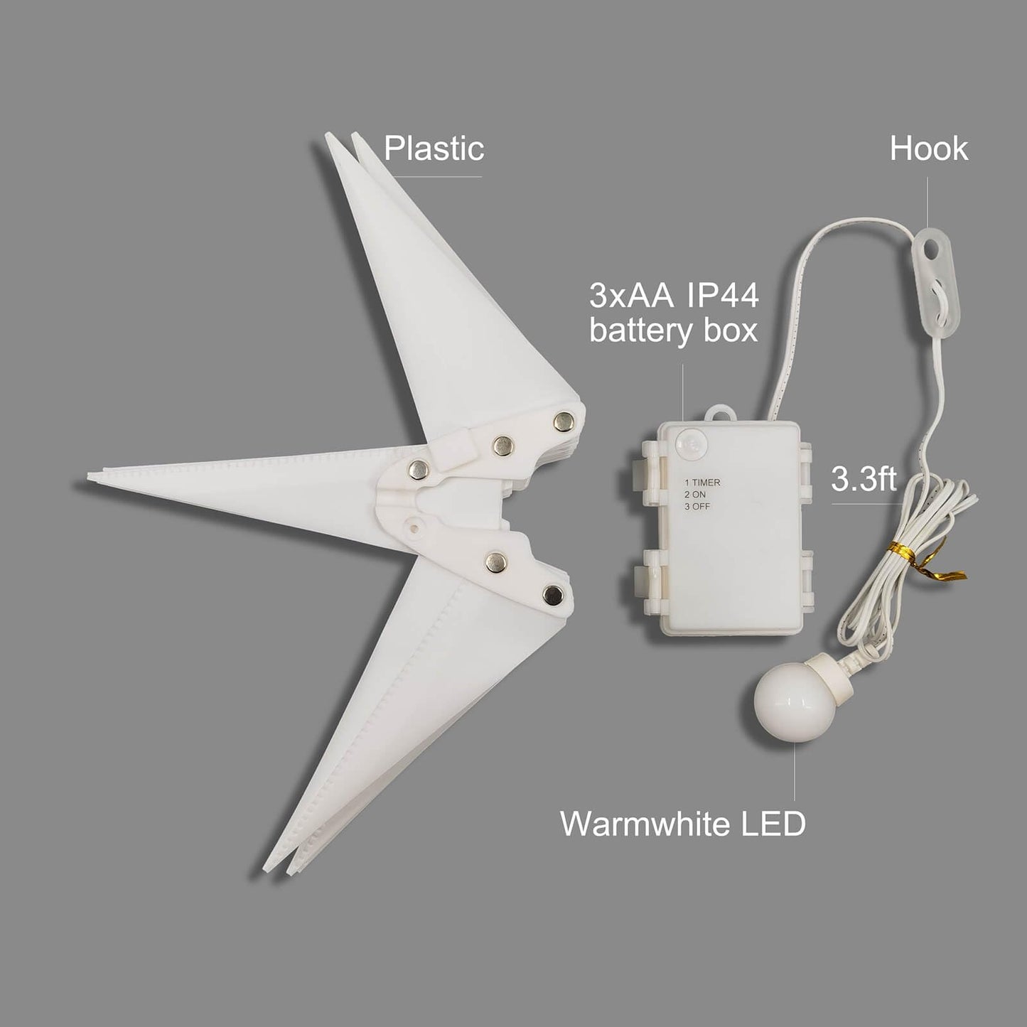 Leejec 13.3" Moravian Star Outdoor Light with Remote Control, Christmas Decorations, Indoor Hanging, Warm White LED Light, Battery Operated with Timer Function, 3-Pack, Tree, Ceiling, Balcony Decor