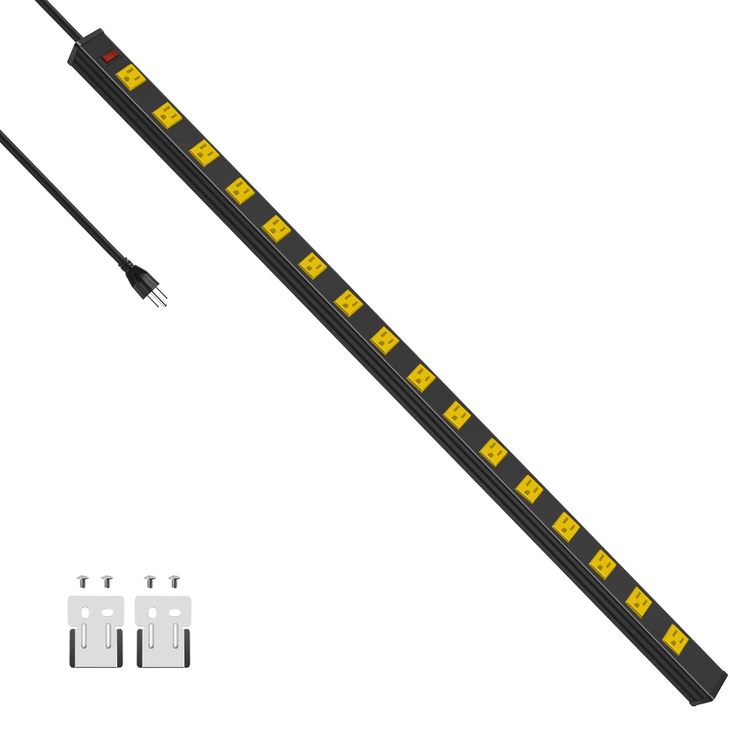 JUNNUJ Long Metal 16 Outlet Wide Spaced Garage Industrial Heavy Duty Power Strip with 6 FT Cord 15A, 125V, 1875W. Yellow