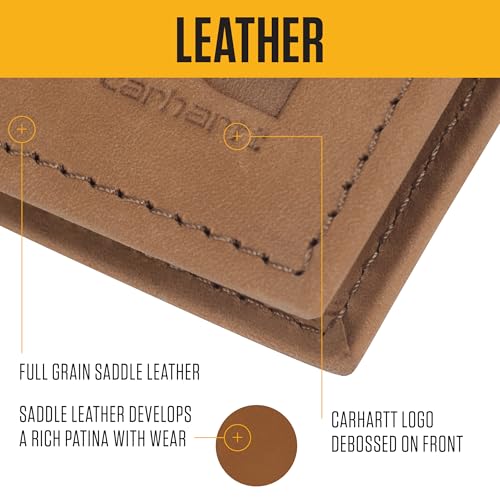 Carhartt Men's Casual Saddle Leather Wallets, Available in Multiple Styles and Colors, Black (Bifold)