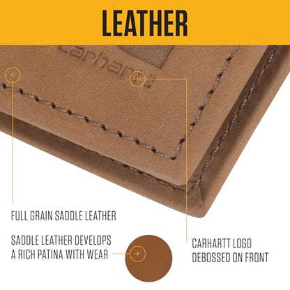 Carhartt Men's Casual Saddle Leather Wallets, Available in Multiple Styles and Colors, Black (Bifold)