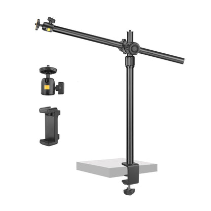Overhead Camera Mount Desk Stand, Camera Arm Desk Mount Clamp Stand with 360°Adjustable Magic Arm, Webcam Arm Mount Stand w Ballhead Phone Mount for Desk Logitech Microphone Video Light Cell Phone