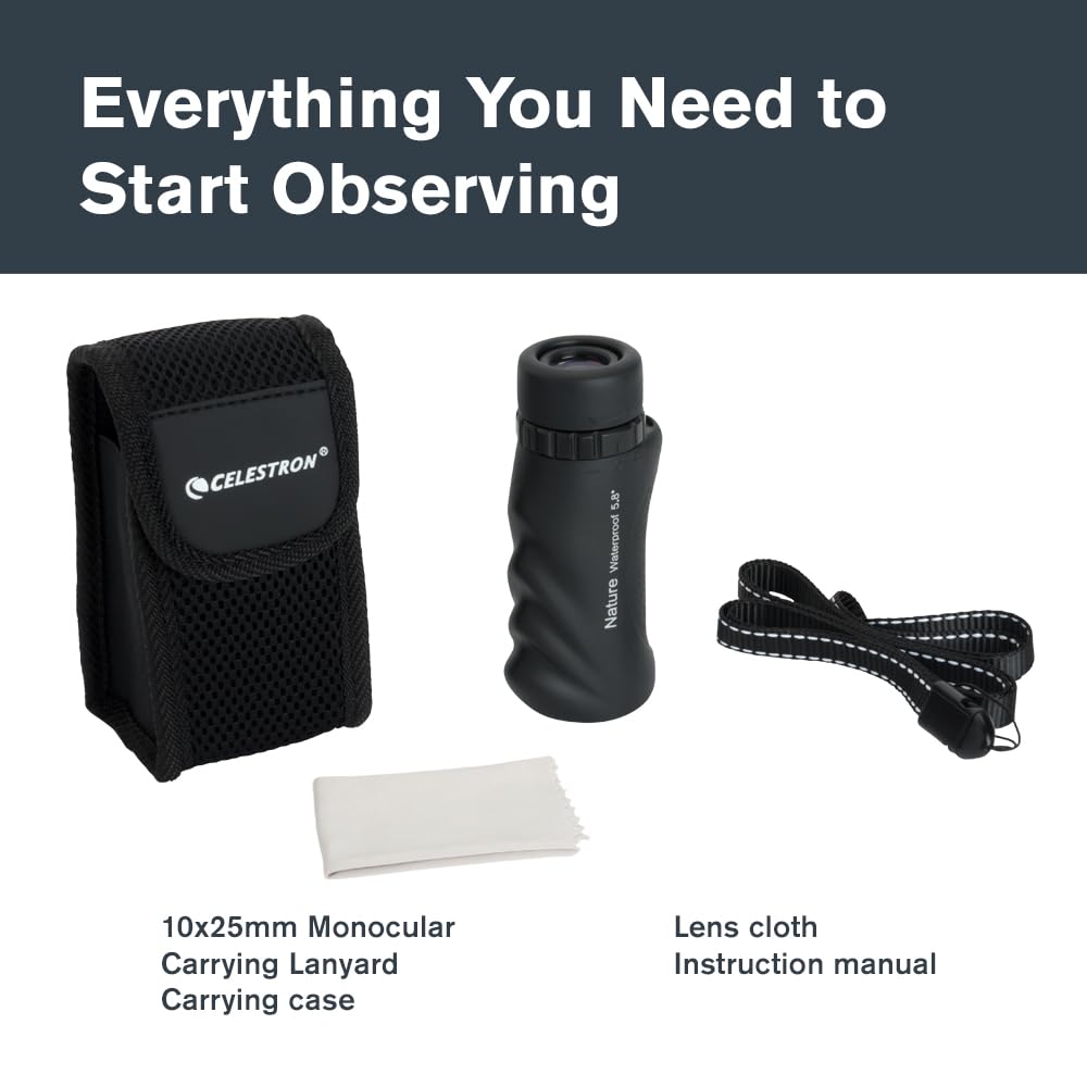 Celestron – Nature 10x25 Monocular – Ideal for Hiking and Wildlife Viewing – Multi-Coated Optics – 25mm Objective Lens – BaK-4 Prism –Twist-Up Eyecup – Waterproof & Fogproof