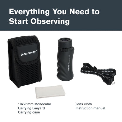 Celestron – Nature 10x25 Monocular – Ideal for Hiking and Wildlife Viewing – Multi-Coated Optics – 25mm Objective Lens – BaK-4 Prism –Twist-Up Eyecup – Waterproof & Fogproof
