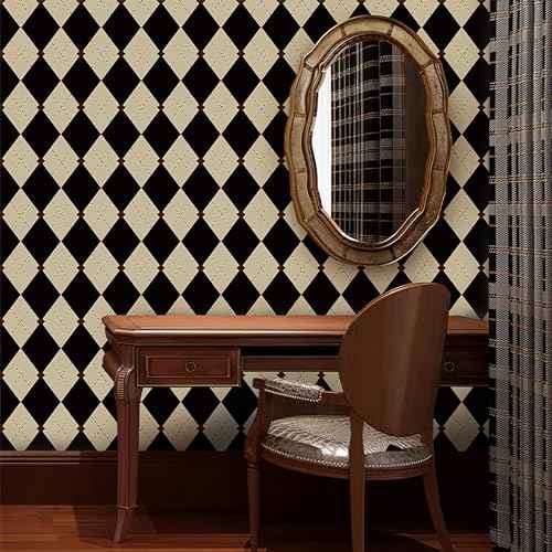 Simon&Siff Retro Checkered Peel and Stick Wallpaper Black and White Wallpaper Vintage Plaid British Geometric Wall Paper for Bathroom Kitchen Cabinet Contact Paper 17.3"x78"