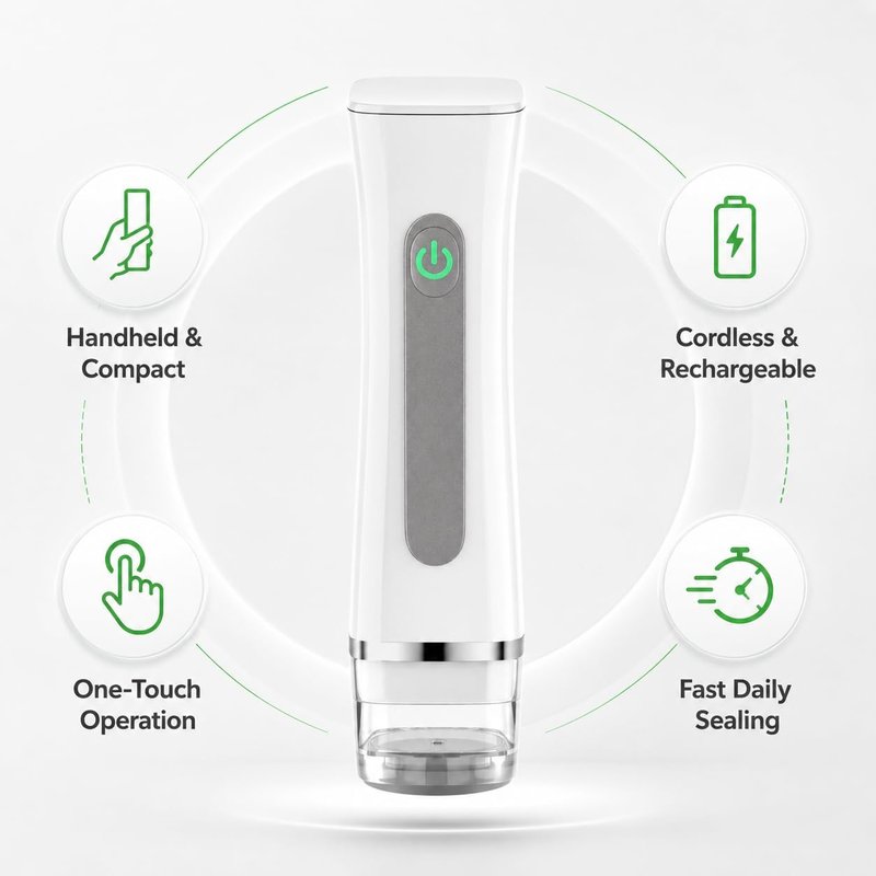 Handheld Vacuum Sealer for Food, Compact Portable Cordless Vacuum Sealer with 30 Reusable Bags, One-Touch Food Sealer for Kitchen, Freezer & Travel