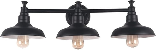 Design House 588533 Kimball Industrial Farmhouse 3-Light Indoor Bathroom Vanity Light Dimmable with Metal Shades for Over The Mirror, Matte Black