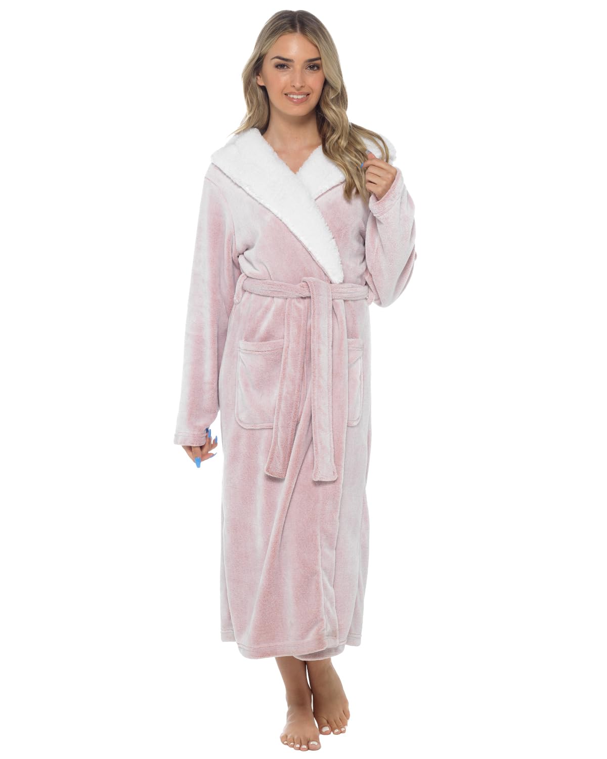 Ladies Shimmer Fleece Sherpa Hood Robe LN1240 Rose/Pink 16-18