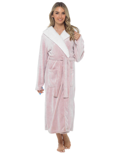 Ladies Shimmer Fleece Sherpa Hood Robe LN1240 Rose/Pink 16-18