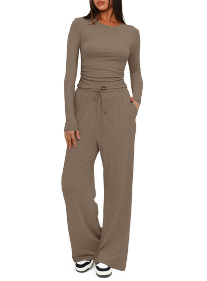 Darong Women's 2 Piece Sets 2025 Fall Outfits Long Sleeve Wide Leg Tracksuits Casual Lounge Set Matching Sets