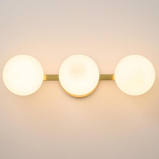 Bathroom Vanity Mirror Light Fixtures: 3 Lights Bath Wall Sconce Lighting - Brass Gold Vanity Lights with Milk Glass Shade - Modern Minimalist Makeup Light Fixture Above Mirror for Hallway E26 Base