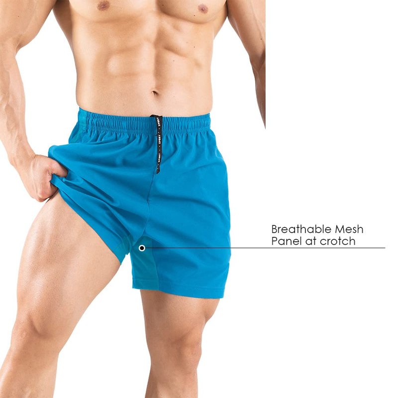 Gaglg Men's 5" Running Shorts 2 Pack Quick Dry Athletic Workout Gym Shorts with Zipper Pockets Light Blue/White,Small