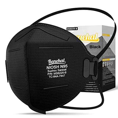 N95 Black Masks, 30 Pack NIOSH Certified N95 Disposable Respirator 5 Layers Safety Breathable Mask with 95% Filtering Efficiency Adjustable Comfort Protection Prevent PM2.5 Dirt, For Adults, Men Women